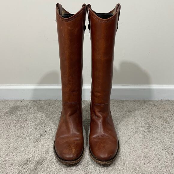 Frye Melissa Button Pull-On Leather Tall Riding Boots Womens Sz 7.5 Cognac Brown - Picture 6 of 14